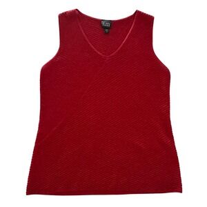 Eileen Fisher 100% Wool Diagonal Rib V-Neck Sleeveless Sweater Top S